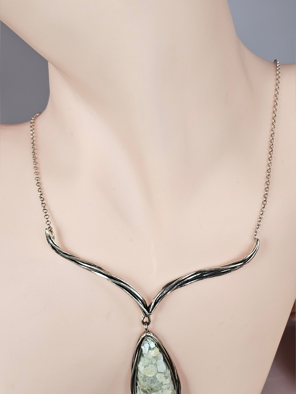 Authentic Roman Glass Necklace In Sterling Silver 20" - Picture 6 of 7